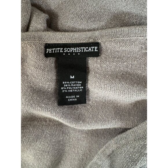 Petite Sophisticate Metallic Knit V-Neck Sweater Size Medium Silver - Picture 3 of 16